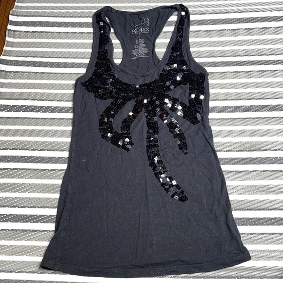 Miley Cyrus x Maxazria Gray Coquette Sequin Tank Top - Picture 1 of 3
